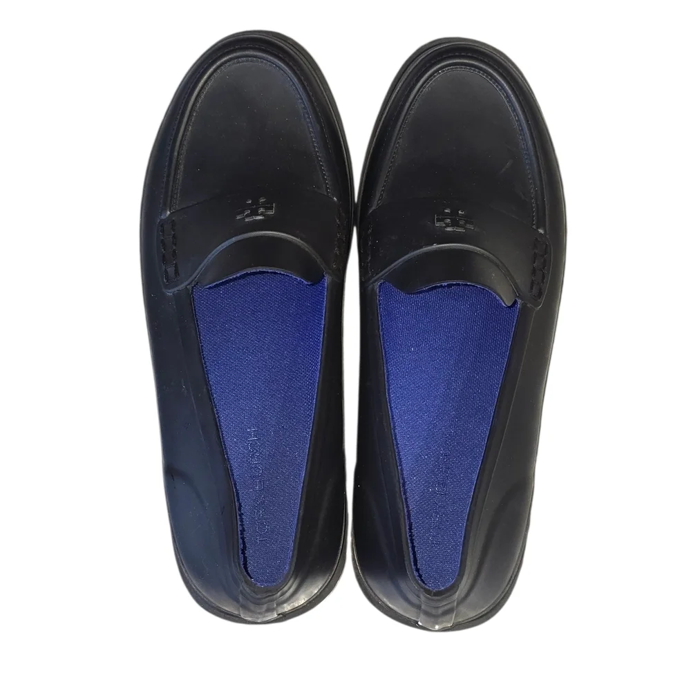 Tory Burch Classic Matte Black Loafers Double T Logo Rubber Slip On Size 9 Women